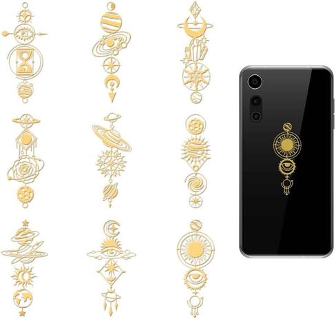 Olycraft 9pcs 1.6x1.6 inch galaxy و planet ملصقات معادن ذهبية ملصقات معدنية ذاتية الزخرفة شارات القصاصة حافة ملصقات معدنية ذهبية منقوشة لزخرفة الهاتف راتنجات DIY in Kuwait