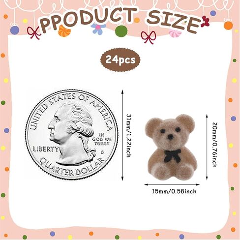 24pcs mini flocked bears ، زينة صغيرة محشوة الدب ، الدببة المصغرة 20 مم ، دب صغير محشوة لكعكة عيد الميلاد ، ديكور الزفاف ، لوازم الحفلات ، سحر الحقيبة وملحقات DIY (أبيض ، بني) in Saudi Arabia