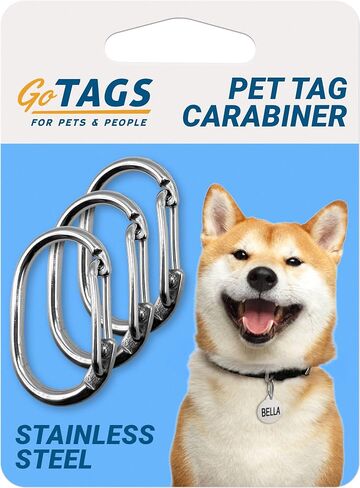 GoTags Pet Tag Carabiner, Stainless Steel Cat and Dog Tag Clip, Strong Durable Quick Connect to Pet Collars, Easy Upgrade for Split Ring Small and Large, Pack of 3 in Kuwait