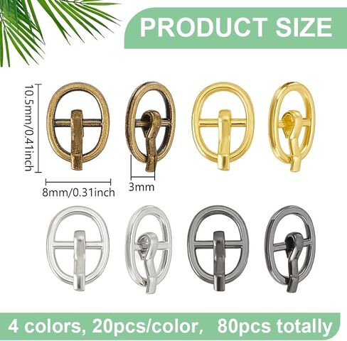 Fingerinspire 80 pcs مشبك سبيكة بيضاوية صغيرة للدمى صنع 0.4x0.31inch 4 ألوان الدبوس المعدنية الدباطية الدبوس المركزية حزام حزام البار للدمى DIY in Saudi Arabia