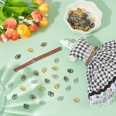 Fingerinspire 80 pcs مشبك سبيكة بيضاوية صغيرة للدمى صنع 0.4x0.31inch 4 ألوان الدبوس المعدنية الدباطية الدبوس المركزية حزام حزام البار للدمى DIY in Saudi Arabia