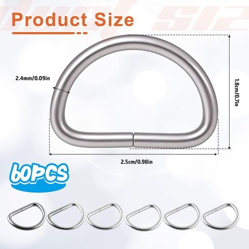 jieyao 60 PCS Metal D Rings ، نصف دائري D حلقات D حلقات D مختلطة متعددة الأغراض لأحواض الياقات الكلاب أكياس أجهزة الخياطة Craft DIY (لون متناسق 3/4 بوصة) in Saudi Arabia