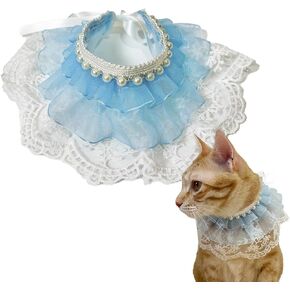 Pet Costume Cat Lace Bandana, Cat Tutu Collar for Small Dog Bunny Wedding Birthday Party Decoration, Blue S 7.5"-10" in Kuwait