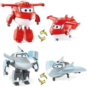 Super Wings Transformable Toys Playset, 5 in Jett and Traver Airplane Transforming Figures Toys Set, 2 in 1 Mode Rescue Bots Toy for 3-5 Year Old Boys Girls, Plane Toy for Toddlers Kids Age 3 4 5 6 in Kuwait