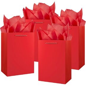 Jutieuo 10 Pack Fudicury Red Gift Facs with Paper and Monchles ، 11 "× 8" × 4 "أكياس هدايا حمراء متوسطة الحجم لعيد الميلاد ، زفاف ، حفلة in Kuwait