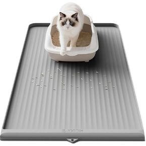 Cat Litter Mat 36x24 Inch, Silicone Litter Box Mat with Raised Edge and Diversion Groove, Waterproof Litter Trapping Mat, Easy to Clean Cat Mat for Litter Box, Grey in Saudi Arabia