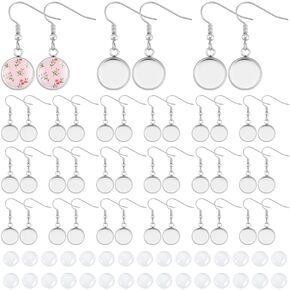 UNICRAFTALE 40Sets 80pcs Blank Dome Bezel Tray Dangle Earrings Tray 10mm Stainless Steel Flat Round Dangle Earring Making Kits with Transparent Glass Cabochon Settings Ear Hooks for Jewelry Making in Saudi Arabia