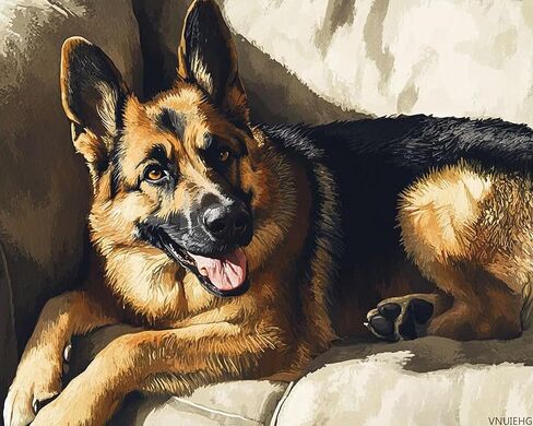 VNUIEHG German Shepherd Paint by Numbers for Adults DIY Paint by Numbers Acrylic Paints Canvas Cute Dog Painting Kits Art 16" W x 20" L (Without Frame) in Saudi Arabia