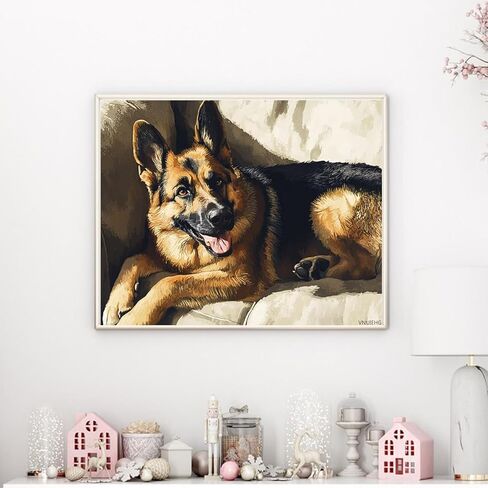 VNUIEHG German Shepherd Paint by Numbers for Adults DIY Paint by Numbers Acrylic Paints Canvas Cute Dog Painting Kits Art 16" W x 20" L (Without Frame) in Saudi Arabia