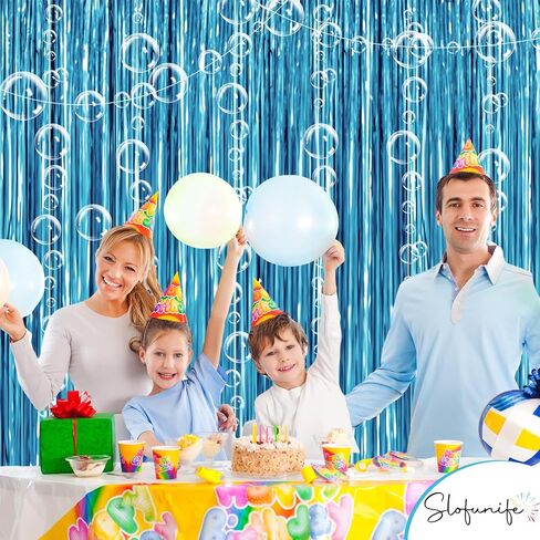 Under The Sea Party Decorations,2 Blue Fringe Backdrop 6 Bubble Garlands with Tape for Beach,Water,Pool,Ocean Themed Decor,Mermaid Birthday Photo Props,Ocean Baby Shower Party Supplies in Saudi Arabia
