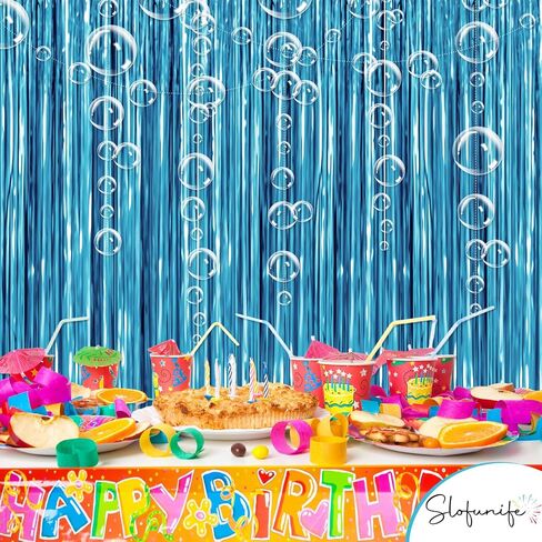 Under The Sea Party Decorations,2 Blue Fringe Backdrop 6 Bubble Garlands with Tape for Beach,Water,Pool,Ocean Themed Decor,Mermaid Birthday Photo Props,Ocean Baby Shower Party Supplies in Saudi Arabia