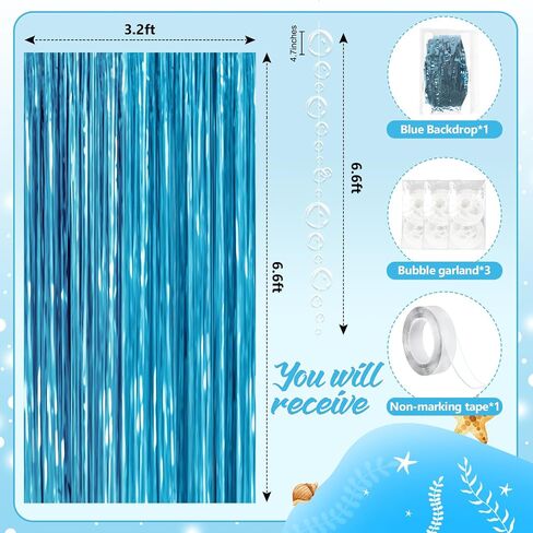 Under The Sea Party Decorations,2 Blue Fringe Backdrop 6 Bubble Garlands with Tape for Beach,Water,Pool,Ocean Themed Decor,Mermaid Birthday Photo Props,Ocean Baby Shower Party Supplies in Saudi Arabia