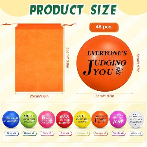 Syhood 48 pcs Funny Sarcastic Stress Balls 1.97 Inch Snarky Quotes Foam Ball Motivational Stress Balls Employees Gift Favor with Drawstring Bag for Adults Coworkers Employees Team in Saudi Arabia