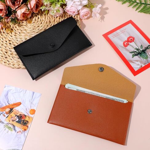 2 PCS PU Leather Cash Envelope Wallet ، محفظة حشو نقدية قابلة لإعادة الاستخدام ، محفظة نقدية للنساء ، المظلات النقدية لإيصال فاتورة الميزانية ، التصميم البسيط (الأسود ، البني الفاتح) in Saudi Arabia
