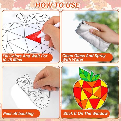 30Pcs Apple Suncatcher Crafts Kits for Kids Fall Coloring Window Clings Sticker with Markers Color Your Own Apple Arts Crafts DIY Autumn Painting Party Gift for Kids Thanksgiving Home Classroom Decor in Saudi Arabia