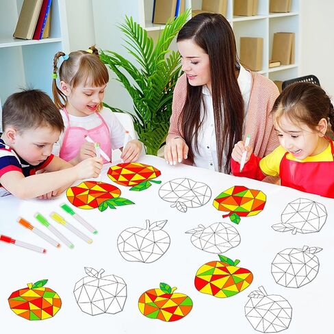 30Pcs Apple Suncatcher Crafts Kits for Kids Fall Coloring Window Clings Sticker with Markers Color Your Own Apple Arts Crafts DIY Autumn Painting Party Gift for Kids Thanksgiving Home Classroom Decor in Saudi Arabia