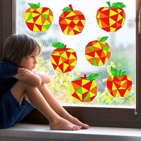 30Pcs Apple Suncatcher Crafts Kits for Kids Fall Coloring Window Clings Sticker with Markers Color Your Own Apple Arts Crafts DIY Autumn Painting Party Gift for Kids Thanksgiving Home Classroom Decor in Saudi Arabia