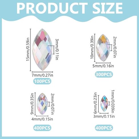 1200pcs 4 أحجام من الكريستال AB حصان حصان أحجار راين بريق Gems مسطحة الظهر ماركيز أحجار الحلق in Saudi Arabia