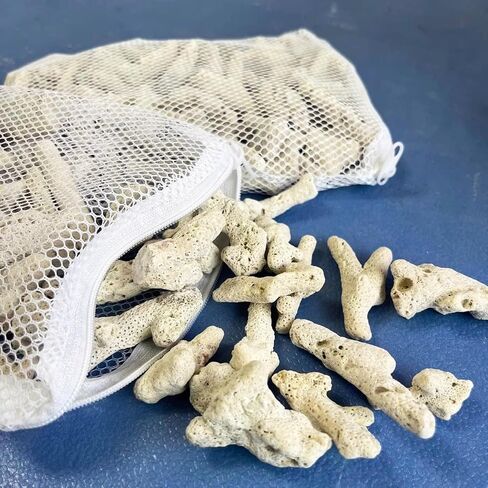 Natural Crushed Fish Tank Premium Coral Filter for Aquarium Crushed Coral 1LB with Mesh Bag for Freshwater Aquarium Bio Ceramic Filter Media Fish Tank Filtration Material Pond Filter Media Reusable in Saudi Arabia