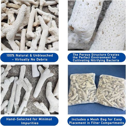 Natural Crushed Fish Tank Premium Coral Filter for Aquarium Crushed Coral 1LB with Mesh Bag for Freshwater Aquarium Bio Ceramic Filter Media Fish Tank Filtration Material Pond Filter Media Reusable in Saudi Arabia