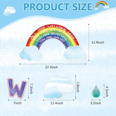 Pajean 73 PCS Rainbow Bulletin Board نحن قوس قزح من الاحتمالات القواطع ، زينة الفصول الدراسية التحفيزية الملونة ، قطرات المطر ، قاطعات الشمس للعودة إلى المدرسة على السبورة. in Saudi Arabia