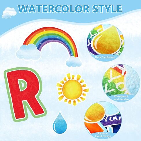 Pajean 73 PCS Rainbow Bulletin Board نحن قوس قزح من الاحتمالات القواطع ، زينة الفصول الدراسية التحفيزية الملونة ، قطرات المطر ، قاطعات الشمس للعودة إلى المدرسة على السبورة. in Saudi Arabia