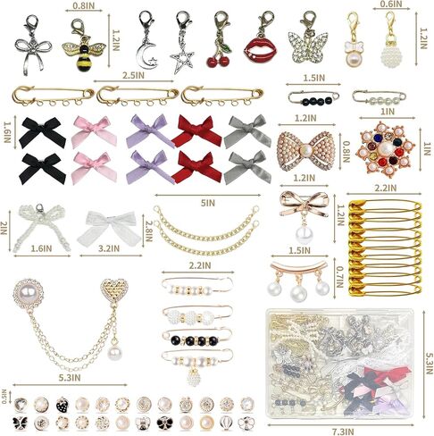 80 PCS Junk Socks Charms Kit ، Pearl Rhinestone Gold Bling Brooch Pins Costom Sock Charms Kit مع أقواس دبابيس الأمان ، وملحقات DIY لتزيين وتخصيص ملابس القبعة (مجموعة واحدة) in Saudi Arabia