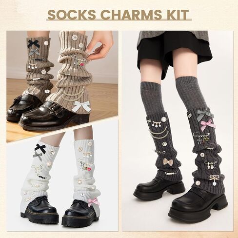 80 PCS Junk Socks Charms Kit ، Pearl Rhinestone Gold Bling Brooch Pins Costom Sock Charms Kit مع أقواس دبابيس الأمان ، وملحقات DIY لتزيين وتخصيص ملابس القبعة (مجموعة واحدة) in Saudi Arabia