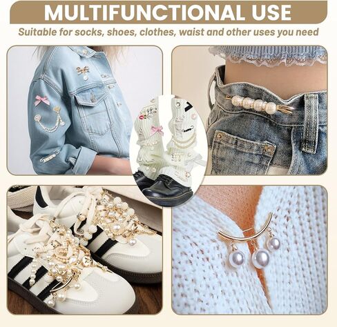 80 PCS Junk Socks Charms Kit ، Pearl Rhinestone Gold Bling Brooch Pins Costom Sock Charms Kit مع أقواس دبابيس الأمان ، وملحقات DIY لتزيين وتخصيص ملابس القبعة (مجموعة واحدة) in Saudi Arabia
