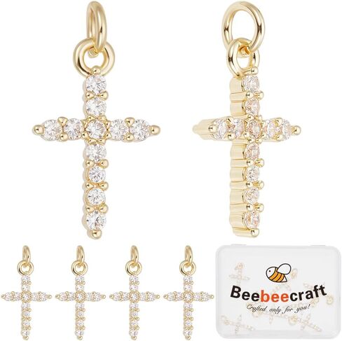Beebeecraft 1 Box 10pcs Small Gold Cubic Zirconia Cross Charm with Jump Ring REAL 18K GOLD PRASS CLOSE CLASTERANT SHARM FOR Jewelry Making Making Darres Procelets Supplies DIY Crafts in Saudi Arabia