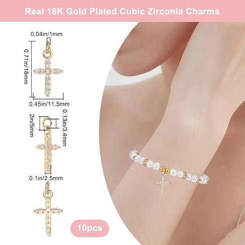 Beebeecraft 1 Box 10pcs Small Gold Cubic Zirconia Cross Charm with Jump Ring REAL 18K GOLD PRASS CLOSE CLASTERANT SHARM FOR Jewelry Making Making Darres Procelets Supplies DIY Crafts in Saudi Arabia
