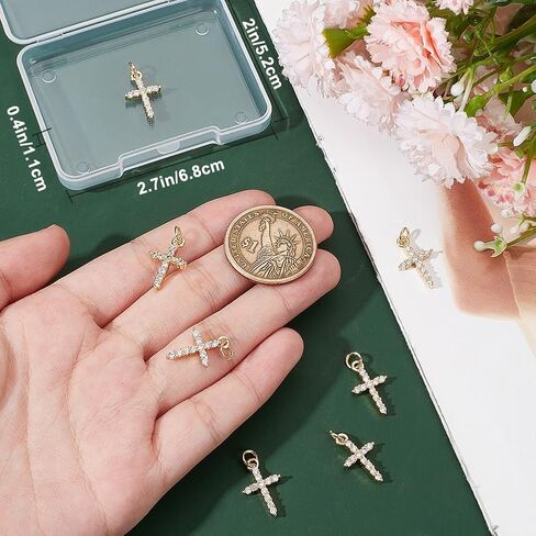 Beebeecraft 1 Box 10pcs Small Gold Cubic Zirconia Cross Charm with Jump Ring REAL 18K GOLD PRASS CLOSE CLASTERANT SHARM FOR Jewelry Making Making Darres Procelets Supplies DIY Crafts in Saudi Arabia