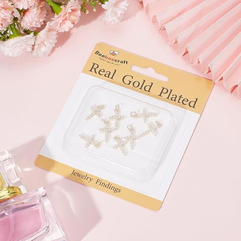 Beebeecraft 1 Box 10pcs Small Gold Cubic Zirconia Cross Charm with Jump Ring REAL 18K GOLD PRASS CLOSE CLASTERANT SHARM FOR Jewelry Making Making Darres Procelets Supplies DIY Crafts in Saudi Arabia