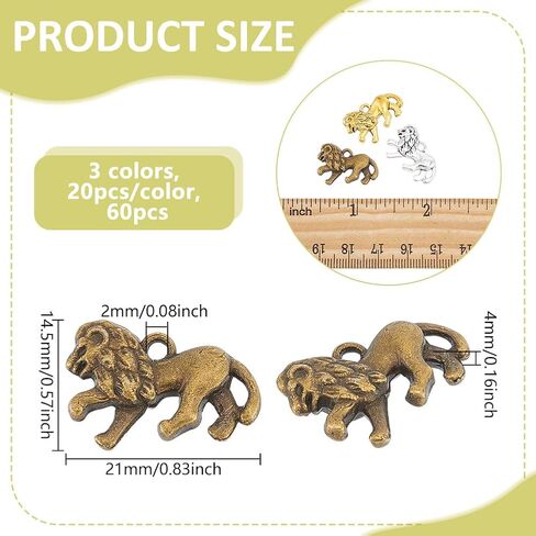 AHANDMaker 3 Colors Lion Animal Charms Presants 60pcs Tibetan Style Lion Charms Western Western Cowboy Cowgirl Darm in Saudi Arabia