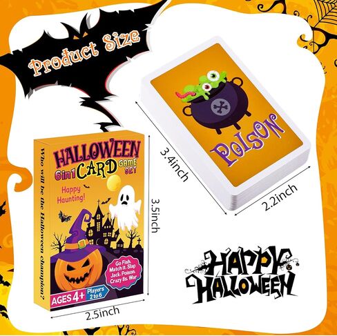 1 Deck 6 In1 Halloween Kids Card Games Go Fish Old Maid Slap Jack for Ages 4 and up Boys Girls Family Board Game Night Basket Stuffers Party Favor Gift Classroom Activity Supply 2-6 Players in Saudi Arabia