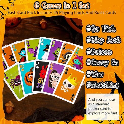 1 Deck 6 In1 Halloween Kids Card Games Go Fish Old Maid Slap Jack for Ages 4 and up Boys Girls Family Board Game Night Basket Stuffers Party Favor Gift Classroom Activity Supply 2-6 Players in Saudi Arabia