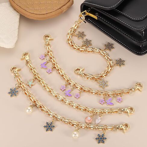 uxcell 1pcs 10 "حزام سلسلة موسع المحفظة ، سحر إكسسوارات حقيبة للنساء تعامل مع الديكور بديل مع قلادة الفراشة الزهور ، الأرجواني in Saudi Arabia
