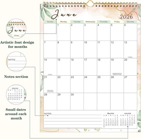 تقويم الحائط 2025-2026 ، التقويم المربوطة لولبية 18 شهرًا ، 14 "X11" تقويم الحائط من يوليو 2025 إلى ديسمبر 2026 ، مخطط شهري أكاديمي مع ورقة سميكة للتخطيط المنزلي والتنظيم in Kuwait
