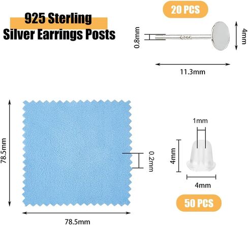 Dicosmetic 20pcs 925 Sterling Silver Earrings Posts Pad Flad Pad Staring Studs 4mm Silver Enring Pads Planks Planks Pin with Complision and Ear Cons For Making Jewelry ، pin: 0.8mm: in Saudi Arabia