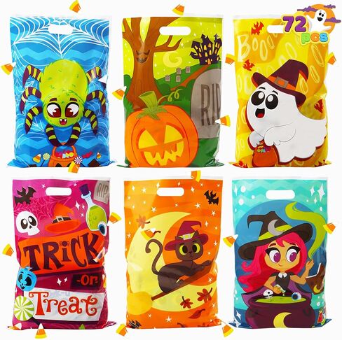 Joyin 72 PCS Halloween Goodie حقائب ، أكياس حلوى بلاستيكية في 6 تصاميم للأطفال وجبات خفيفة الحفلات ، خدعة أو حقيبة معالجة لوازم الحفلات ، وجوائز الوجبات الخفيفة. in Saudi Arabia