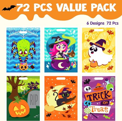 Joyin 72 PCS Halloween Goodie حقائب ، أكياس حلوى بلاستيكية في 6 تصاميم للأطفال وجبات خفيفة الحفلات ، خدعة أو حقيبة معالجة لوازم الحفلات ، وجوائز الوجبات الخفيفة. in Saudi Arabia