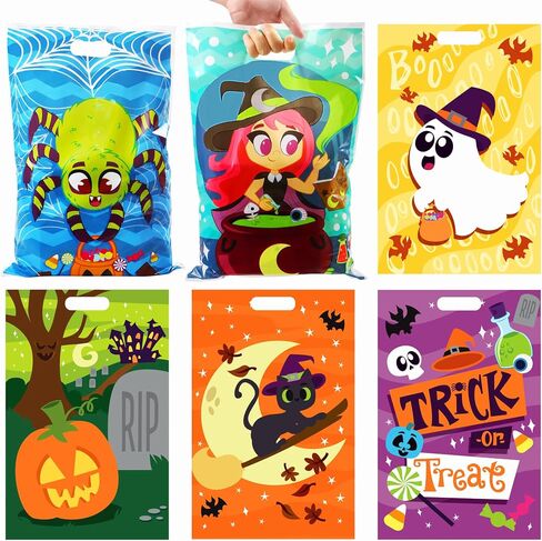 Joyin 72 PCS Halloween Goodie حقائب ، أكياس حلوى بلاستيكية في 6 تصاميم للأطفال وجبات خفيفة الحفلات ، خدعة أو حقيبة معالجة لوازم الحفلات ، وجوائز الوجبات الخفيفة. in Saudi Arabia