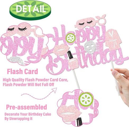 Spa Birthday Cake Decoration Spa Themed Cake Topper Makeup Party Decorations Glitter Pink Spa Day Mask Cake Picks for Makeover Slumber Sleepover Birthday Party Supplies in Saudi Arabia