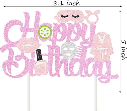 Spa Birthday Cake Decoration Spa Themed Cake Topper Makeup Party Decorations Glitter Pink Spa Day Mask Cake Picks for Makeover Slumber Sleepover Birthday Party Supplies in Saudi Arabia
