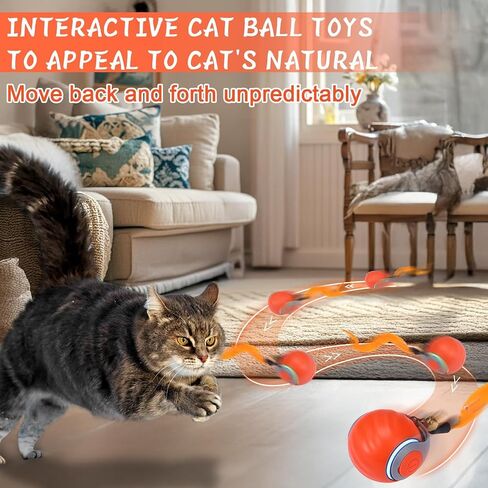Dr. Fluffyyes ™ Interactive Cat Toy Ball-كرة قابلة للتنشيط بالحركة ، مع إعادة شحن USB مع غطاء مضاد للخلع و 2 ذيول قابلة للتغيير-لعبة الإثراء الداخلية الممتعة للقطط والقطط النشطة (Orange) in Kuwait