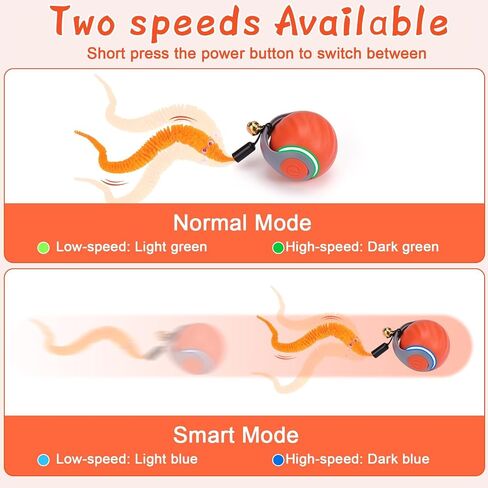 Dr. Fluffyyes ™ Interactive Cat Toy Ball-كرة قابلة للتنشيط بالحركة ، مع إعادة شحن USB مع غطاء مضاد للخلع و 2 ذيول قابلة للتغيير-لعبة الإثراء الداخلية الممتعة للقطط والقطط النشطة (Orange) in Kuwait