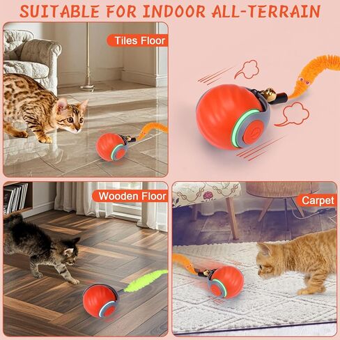 Dr. Fluffyyes ™ Interactive Cat Toy Ball-كرة قابلة للتنشيط بالحركة ، مع إعادة شحن USB مع غطاء مضاد للخلع و 2 ذيول قابلة للتغيير-لعبة الإثراء الداخلية الممتعة للقطط والقطط النشطة (Orange) in Kuwait