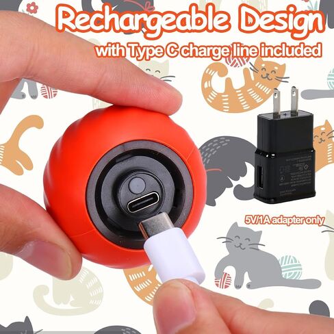 Dr. Fluffyyes ™ Interactive Cat Toy Ball-كرة قابلة للتنشيط بالحركة ، مع إعادة شحن USB مع غطاء مضاد للخلع و 2 ذيول قابلة للتغيير-لعبة الإثراء الداخلية الممتعة للقطط والقطط النشطة (Orange) in Kuwait