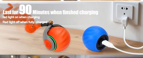 Dr. Fluffyyes ™ Interactive Cat Toy Ball-كرة قابلة للتنشيط بالحركة ، مع إعادة شحن USB مع غطاء مضاد للخلع و 2 ذيول قابلة للتغيير-لعبة الإثراء الداخلية الممتعة للقطط والقطط النشطة (Orange) in Kuwait