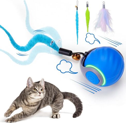 Dr. Fluffyyes ™ Interactive Cat Toy Ball-كرة قابلة للتنشيط بالحركة ، مع إعادة شحن USB مع غطاء مضاد للخلع و 2 ذيول قابلة للتغيير-لعبة الإثراء الداخلية الممتعة للقطط والقطط النشطة (Orange) in Kuwait